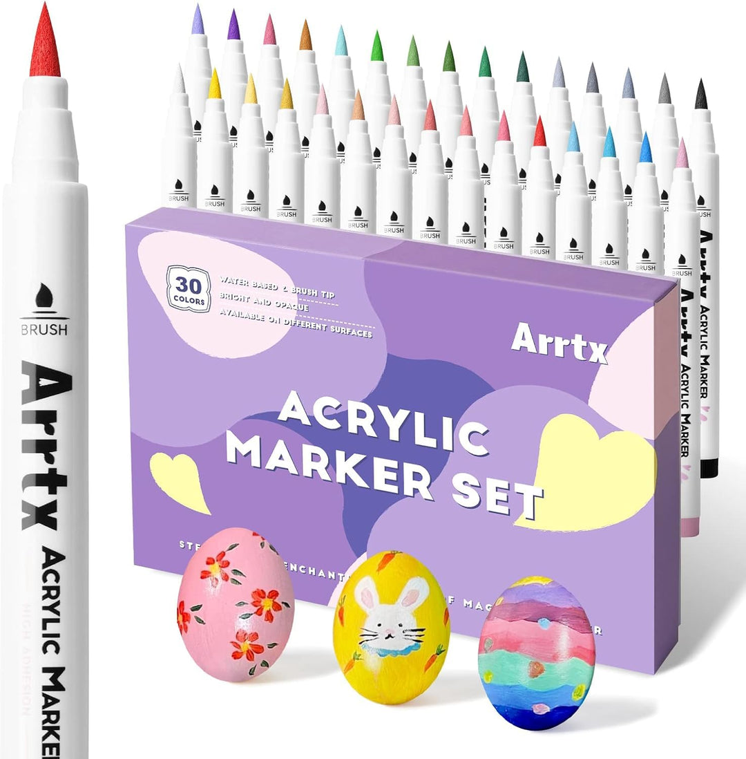 Arrtx Acrylstifte für Steine Bemalen, 30 Farben Acrylstifte Marker Pinsel Spitze, Permanent Acrylmar