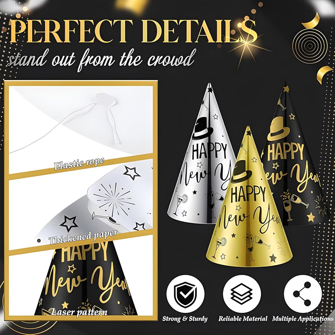 Bdecoll Stück Glitzer Silvester Deko 2025 Set,Happy New Year Haarreif Kopfschmuck Partyhüte Accessor