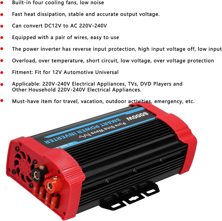 BHDK 6000 W Dauer-/12000 W Spitzenleistungs-Inverter, DC 12V zu 220V-240V AC-Wandler Eingebaute 4 Lü