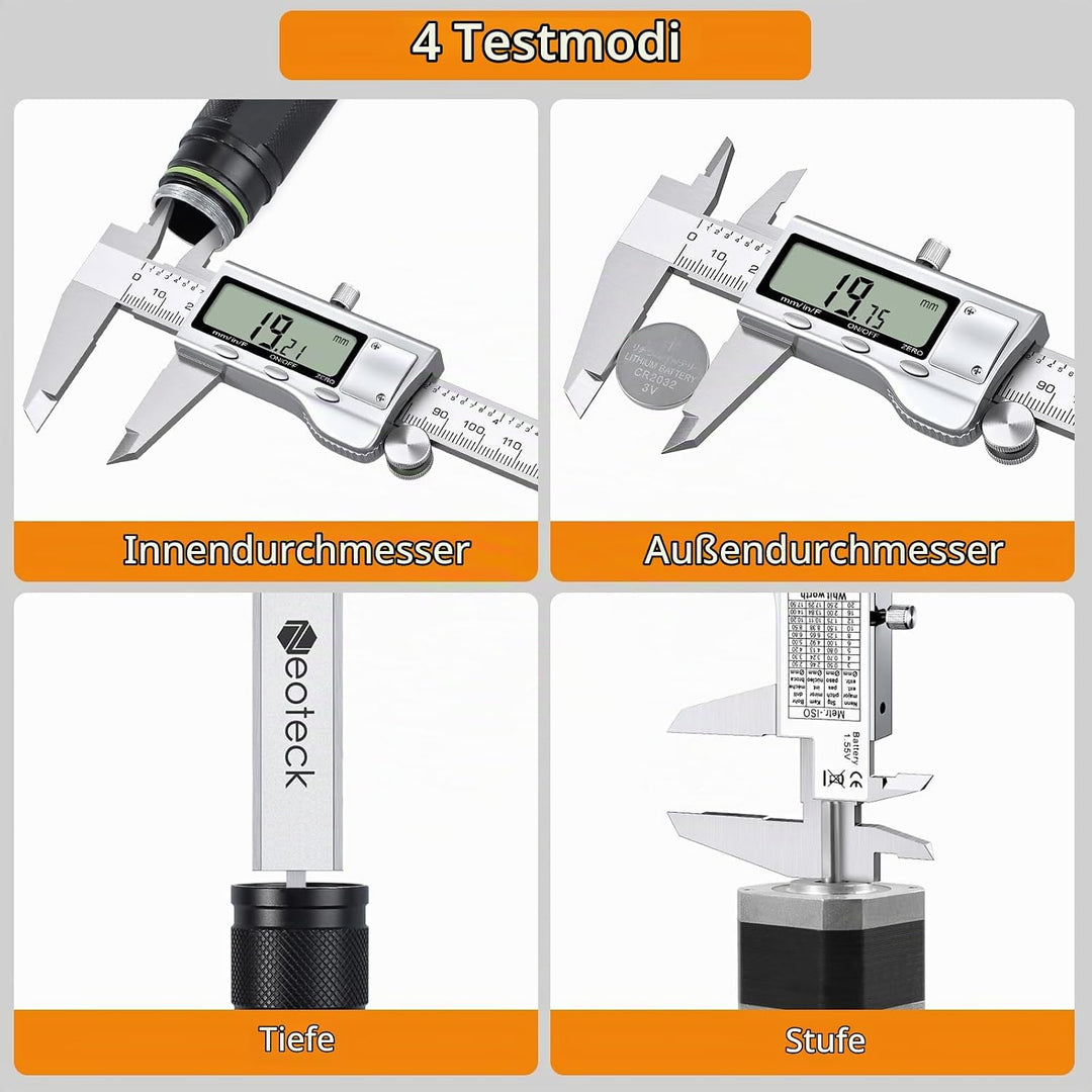 Neoteck Digital Messschieber 200 mm mit Fühlerlehre, LCD Display, Zoll/Metrik/Bruch, Messschieber El