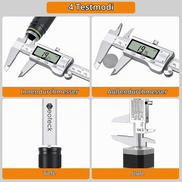 Neoteck Digital Messschieber 200 mm mit Fühlerlehre, LCD Display, Zoll/Metrik/Bruch, Messschieber El