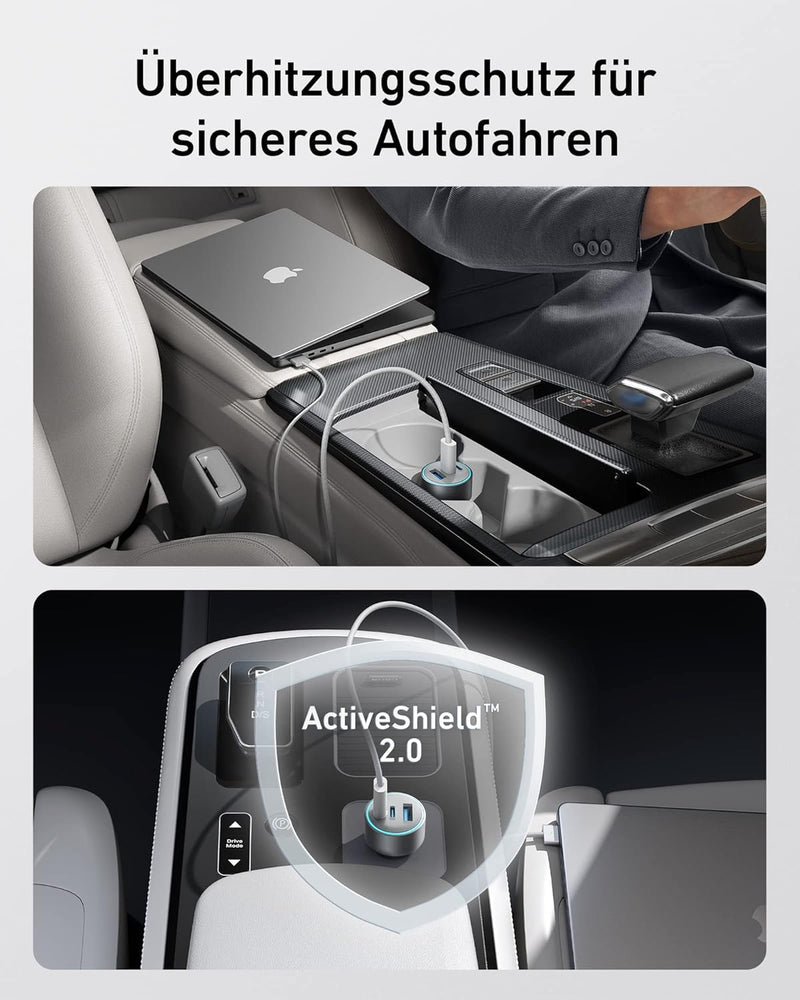 Anker USB-C 535 Car Charger, 67W KFZ-Ladegerät, Auto Schnellladegerät mit 3 Anschlüssen, PIQ 3.0 für