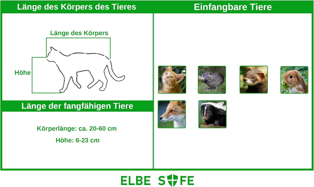 Elbe Safe Lebendfalle, Marderfalle, Katzefalle, Hundefalle, 80 x 29 x 32 cm, wetterfest, leicht zu r