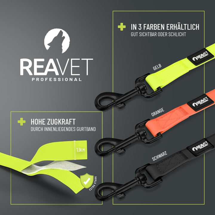 ReaVET Schleppleine für Hunde 10 Meter, Neon Gelb I Robuste & wasserfeste Hundeleine lang I Übungsle