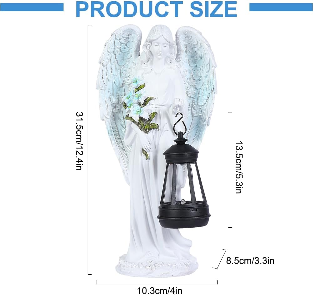 Solar Engel Gartenstatuen, Wetterfest Grabschmuck, LED Fairy Engel Figur, Gartenstatue Geschenke, 31