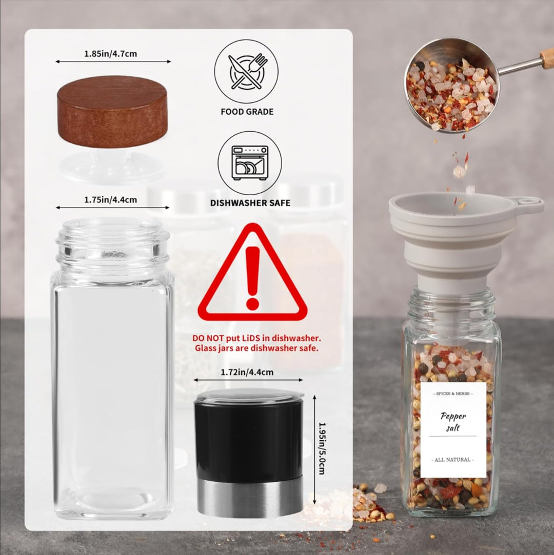 FRIBERG Gewürzgläser Eckig Set 20er,Gewürzstreuer Glas mit Holzdeckel 120ml,mit 2 gewürzmühle zur La