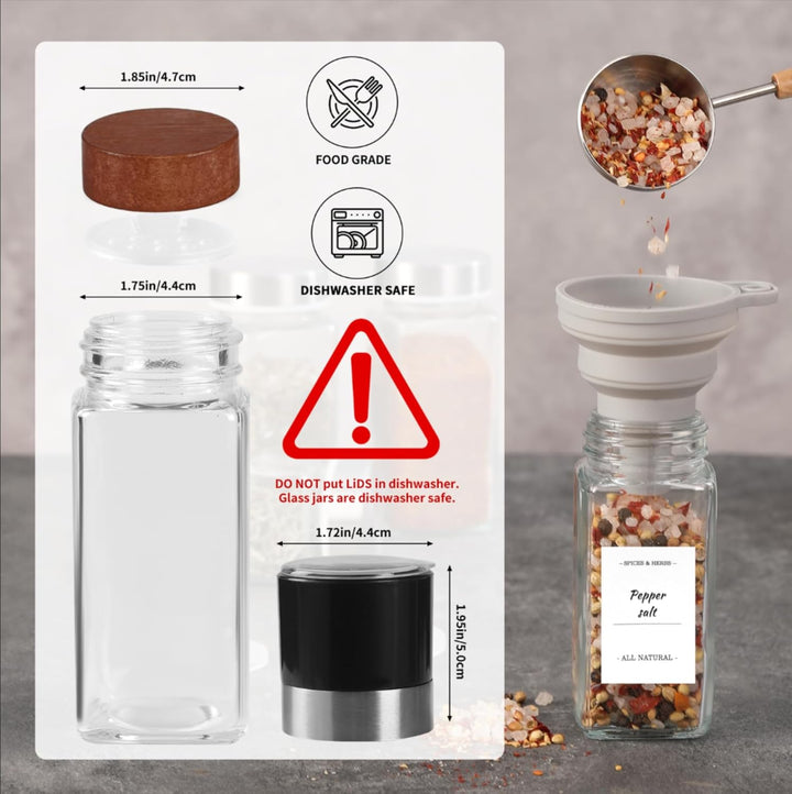 FRIBERG Gewürzgläser Eckig Set 20er,Gewürzstreuer Glas mit Holzdeckel 120ml,mit 2 gewürzmühle zur La