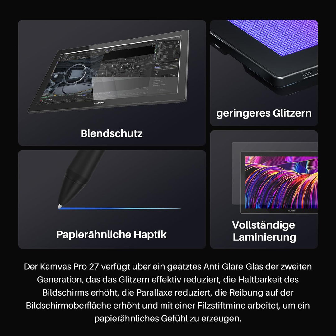 HUION KAMVAS Pro 27 4K Auflösung UHD Grafiktablett mit Display, Zeichentablett mit Dual-Pen Powered