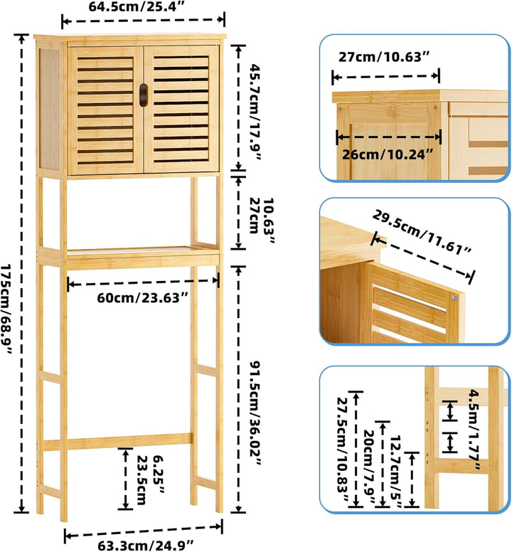 SMIBUY Bad Lagerung Regal mit Schrank, Bambus über die Toilette Veranstalter Rack, freistehende Toil