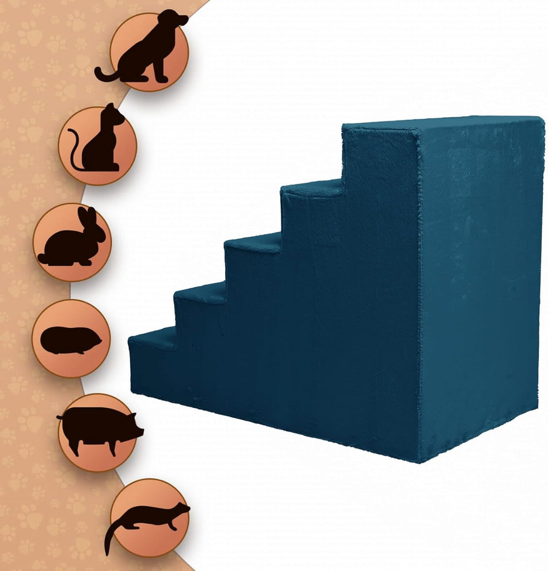 Mg Design Hundetreppe 5 Stufen in Blau – Stabiler Holzrahmen, gelenkschonend, leicht & mobil, für So