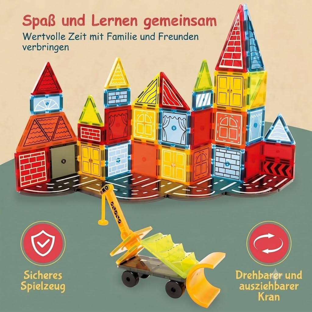 Olvy Magnetische Bausteine Montessori Spielzeug - 42 Magnetic Tiles Kinder - Magnetisches Konstrukti