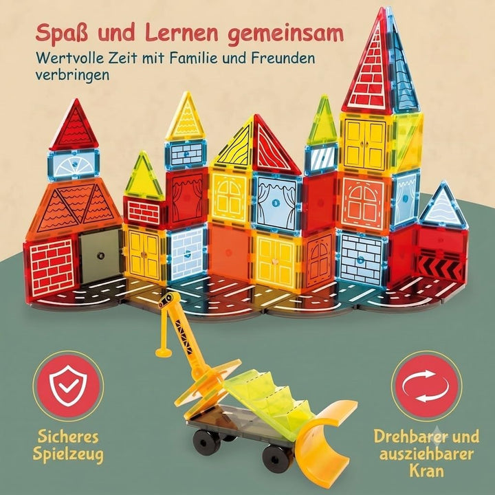 Olvy Magnetische Bausteine Montessori Spielzeug - 42 Magnetic Tiles Kinder - Magnetisches Konstrukti