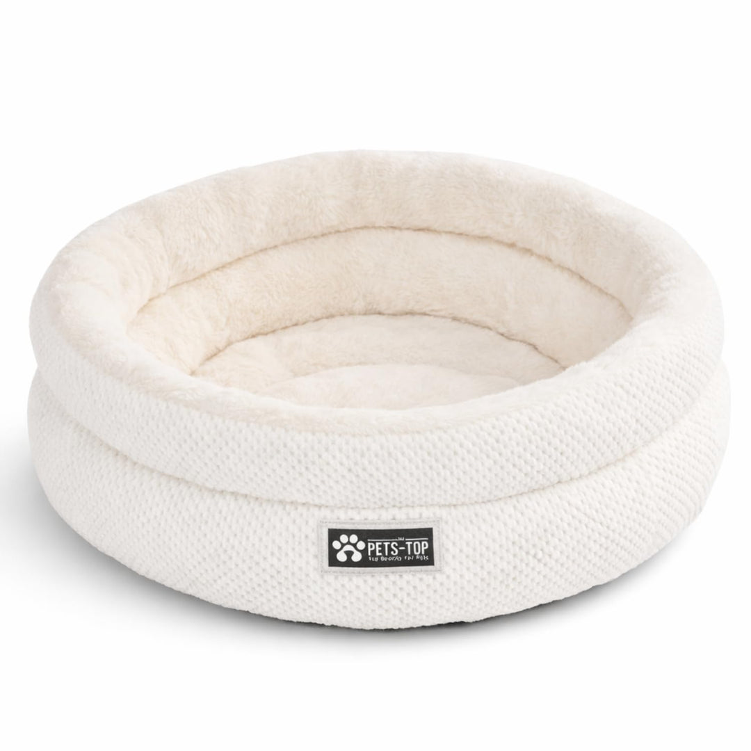 One PETS-TOP Katzenbett Rund Flauschig – Weiches Katzenkissen – Schlafplatz für Katze & Kleiner Hund