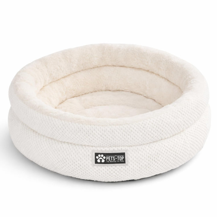One PETS-TOP Katzenbett Rund Flauschig – Weiches Katzenkissen – Schlafplatz für Katze & Kleiner Hund