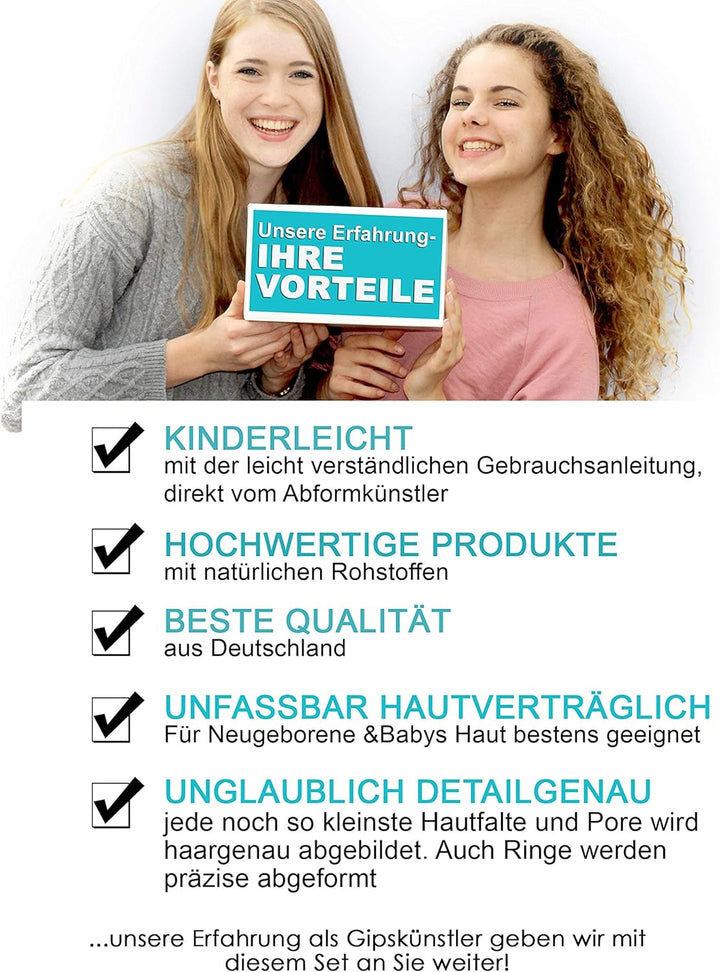 Bambelina Handabdruck Set für Paare oder Geschwister, Deutsches Produkt, 3D Gipsabdruckset mit hochw