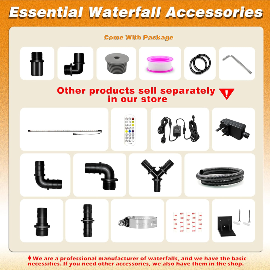 Teich Wasserfallklingen Set, 30 cm Acryl Poolfontäne mit Zubehör, Breite 20 cm Auslauf Wasserspiel W