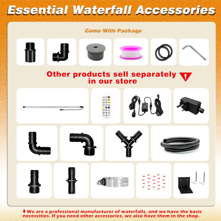 Teich Wasserfallklingen Set, 30 cm Acryl Poolfontäne mit Zubehör, Breite 20 cm Auslauf Wasserspiel W
