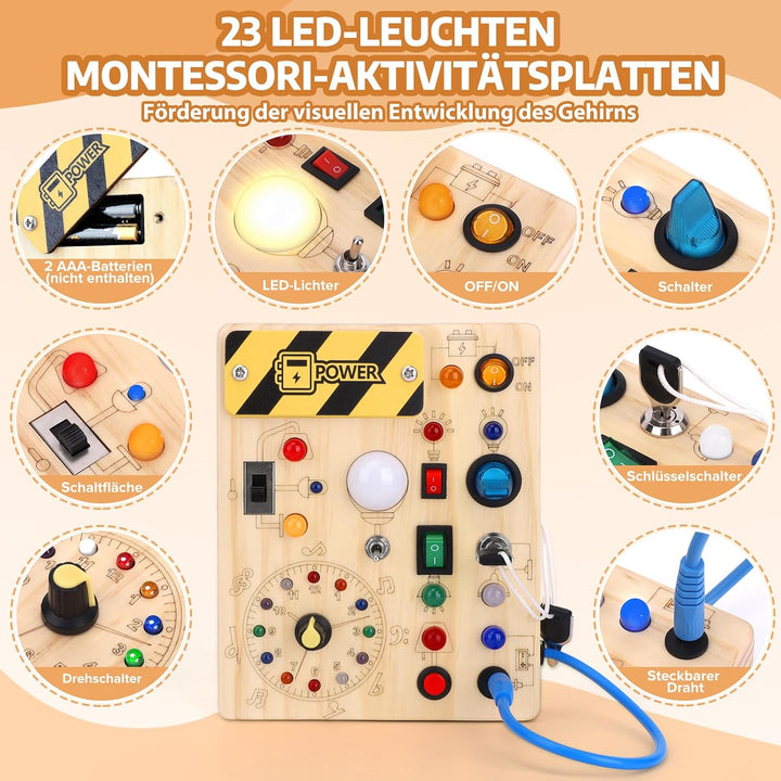 Busy Board Montessori Spielzeug Activity Board Sensorik Spielzeug Mit 10 Schaltern und 23 LED Lichte