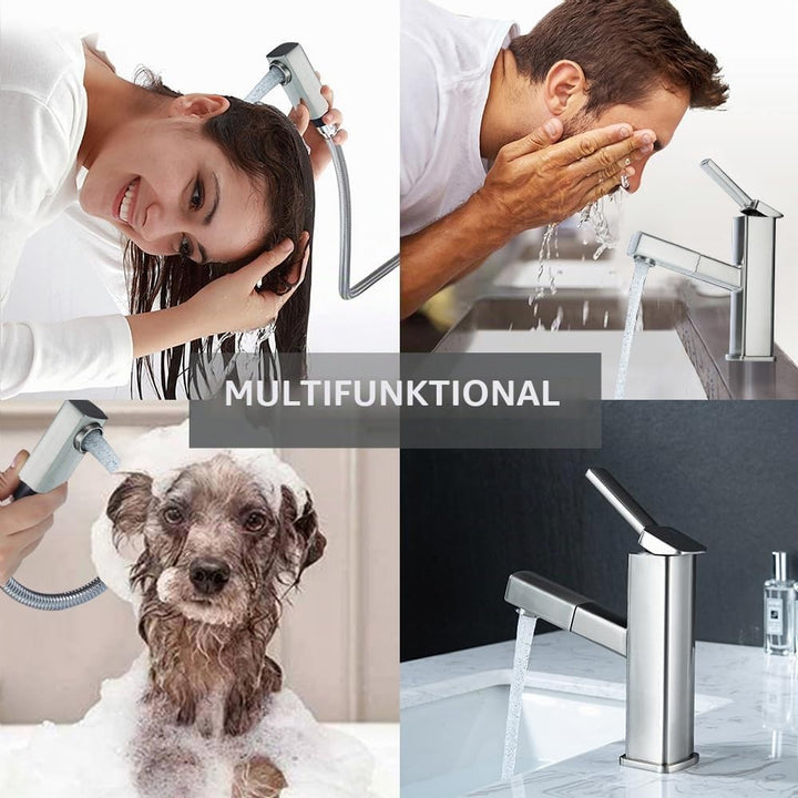 KAIYING Waschtischarmatur mit Herausziehbarer Spritze, Mischbatterie Waschbecken für Heisses und Kal