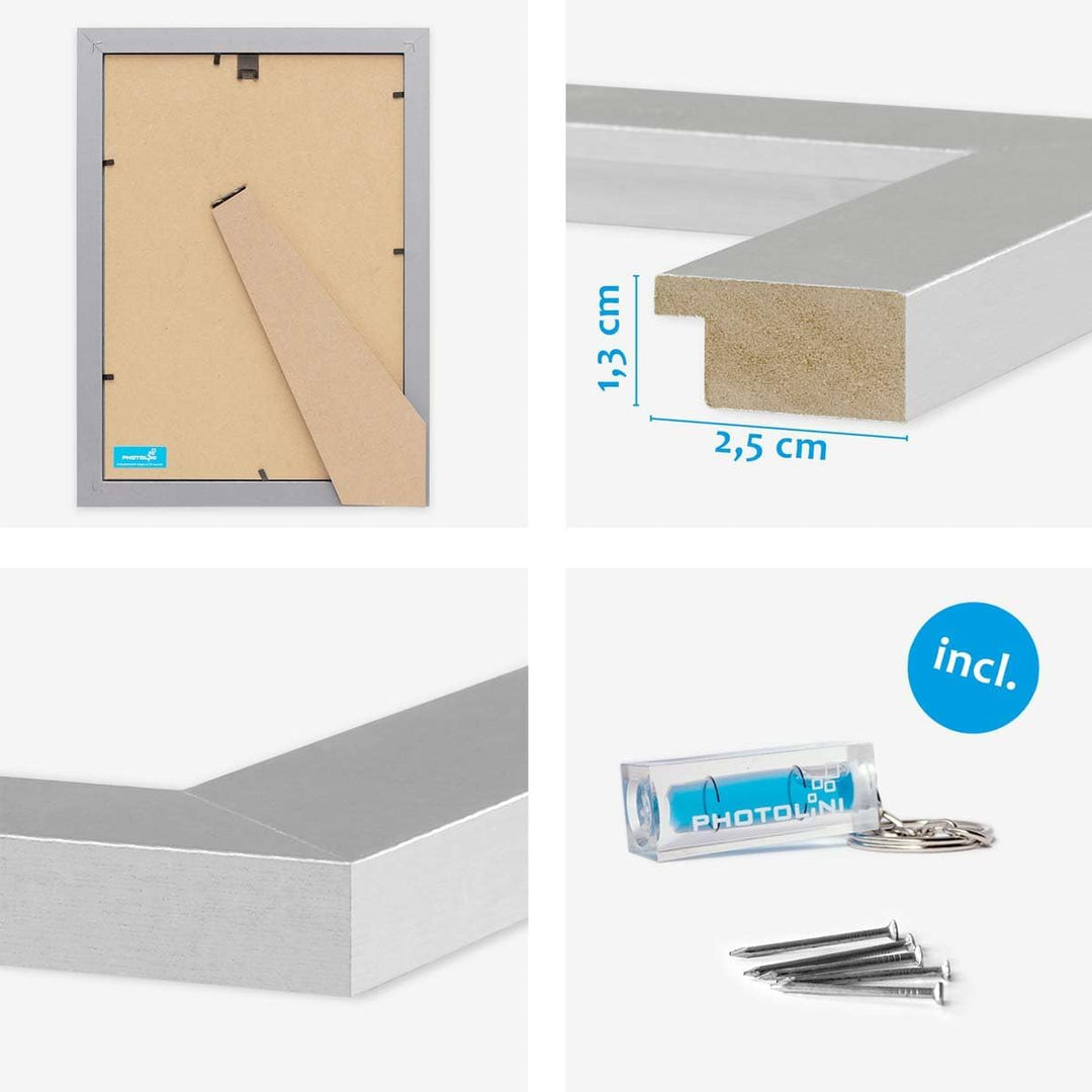 PHOTOLINI 10er Bilderrahmen-Set 18x24 cm Basic Collection Modern Silber aus MDF inklusive Zubehör/Bi