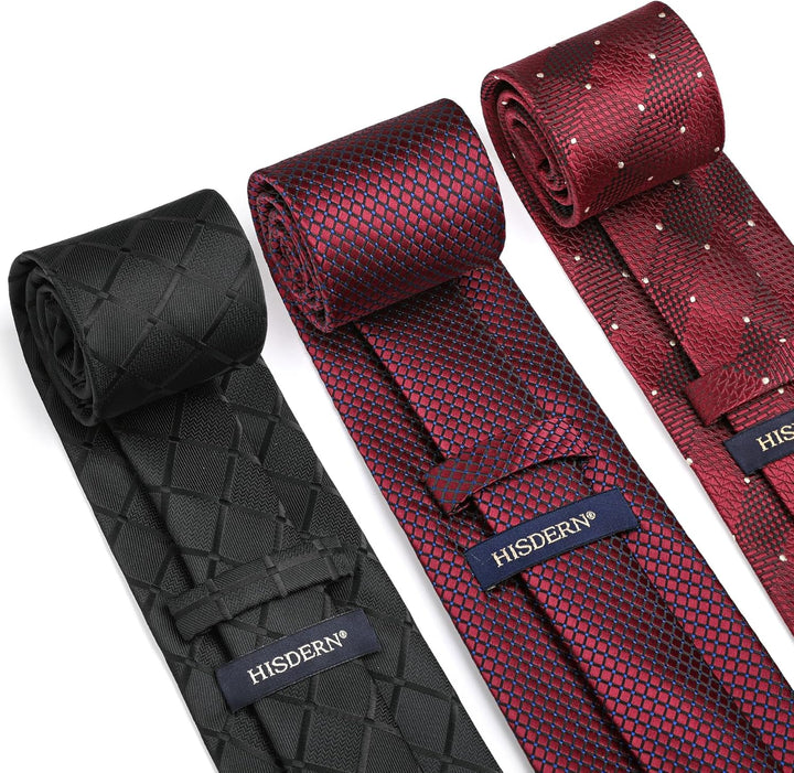 HISDERN Los 3 Stck Herren Krawatte Klassisch Elegante Krawatten und Einstecktuch Seidenkrawatte Set