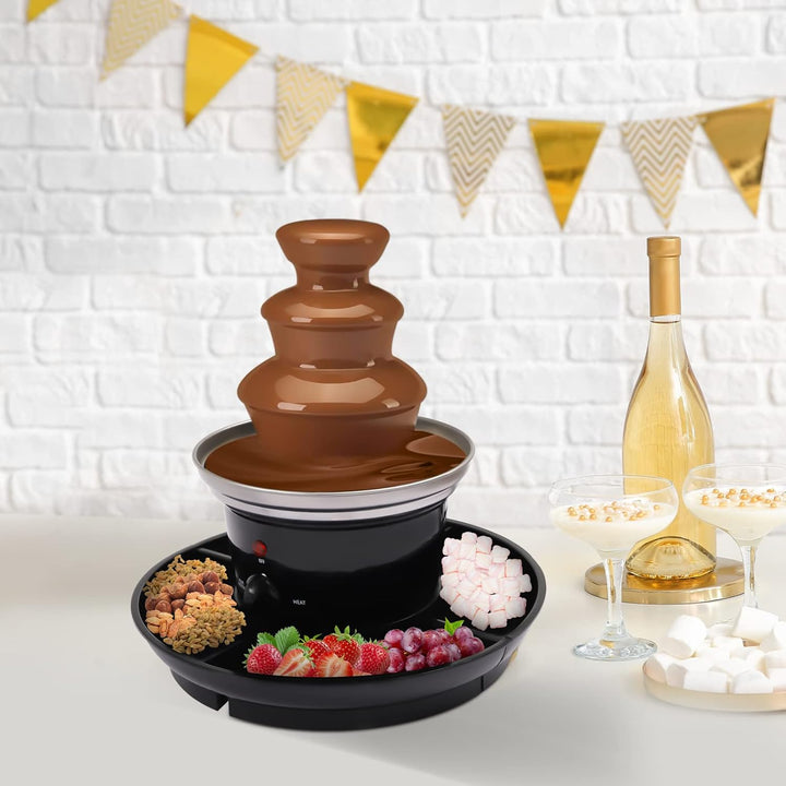 Schokobrunnen 3 Etagen 40W Elektrische Schokoladenbrunnen Edelstahl Schokoladenfondue-Set mit 6 Gabe