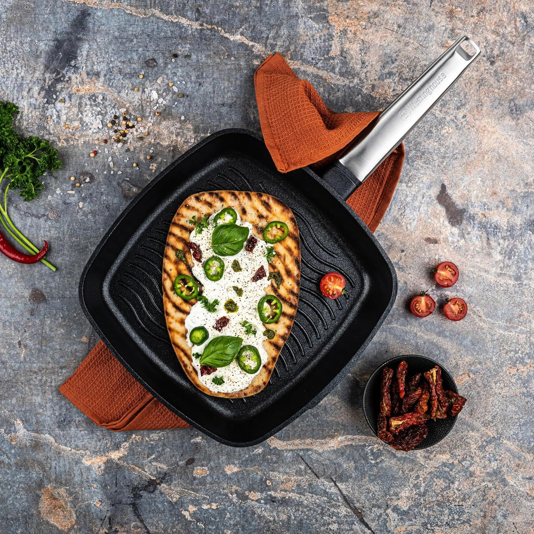 Westinghouse PERFORMANCE SERIES Grillpfanne, Grosse Bratpfanne 28 cm mit Edelstahl-Griff für Indukti