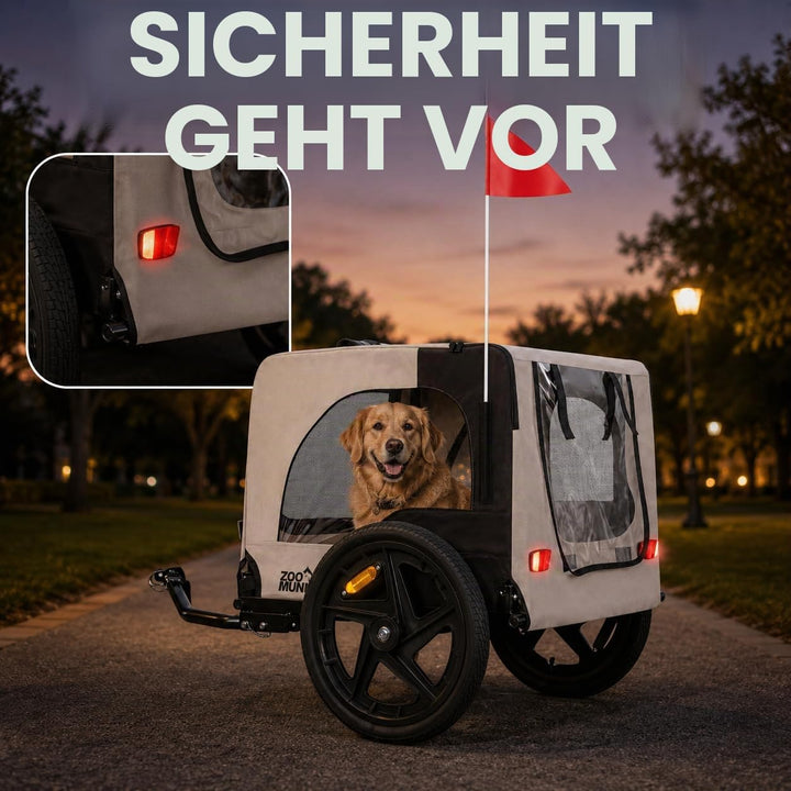 zoomundo Fahrradanhänger Hundeanhänger Transport - Jacky in Beige/Schwarz | Stabiler Hundeanhänger m