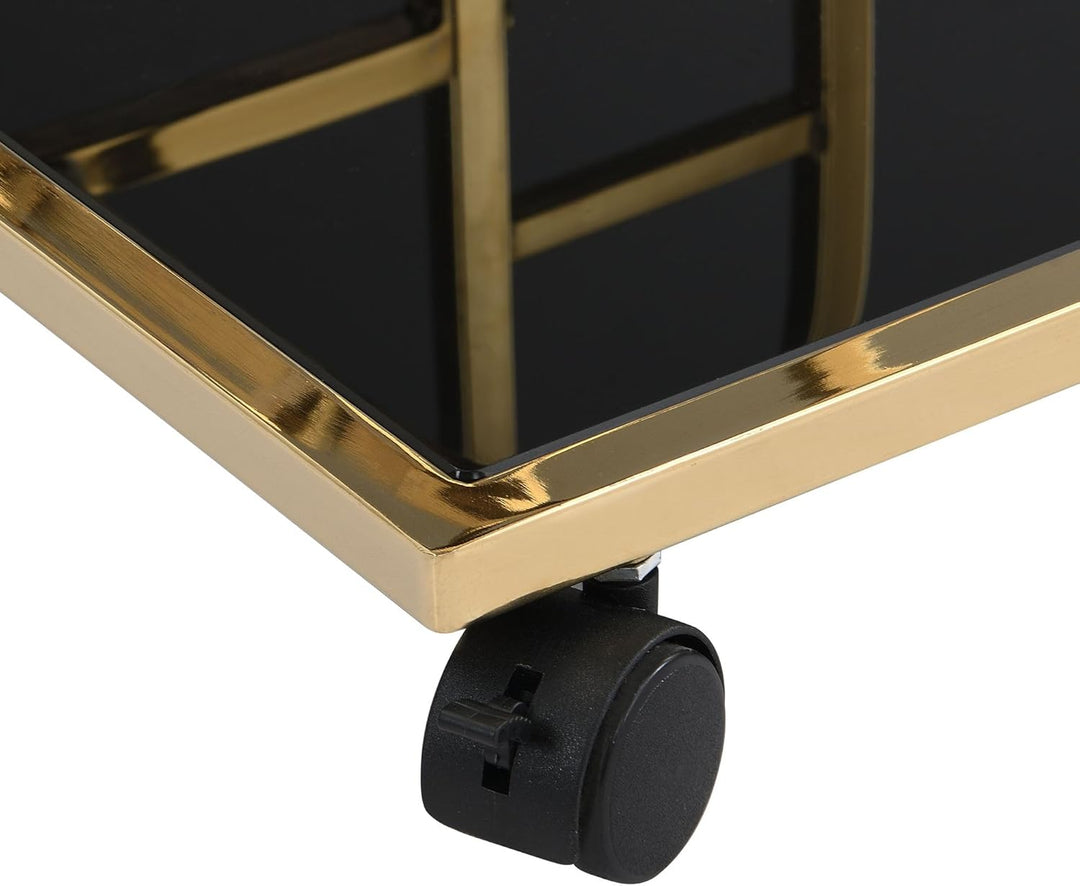 FineBuy Servierwagen Gold Metall mit Glas Ablagen auf Rollen 67,5x83,5x43 cm, Moderner Barwagen mit