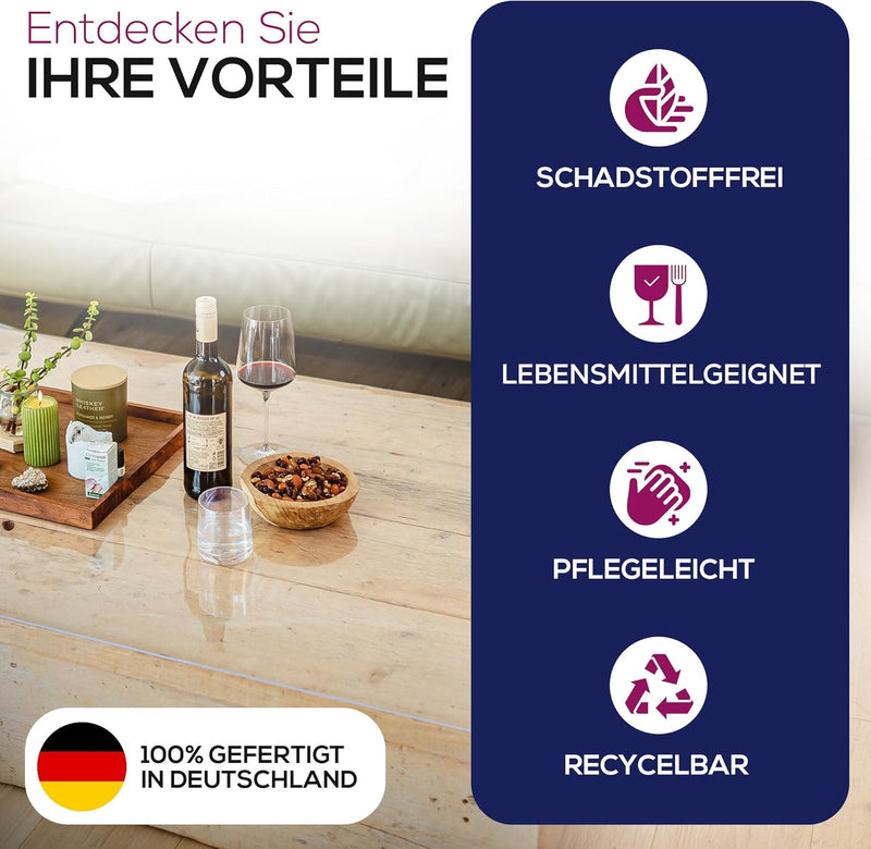 BEAUTEX Glasklar Folie 2 mm + abgeschrägte Kante, Grösse wählbar 85x110 cm, Wunschmass transparente