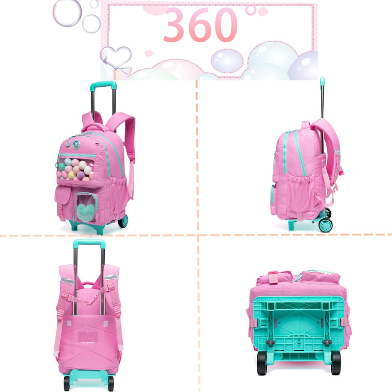 HTgroce Rosa Süsser Kinder Trolley Rucksack Schultasche Schulranzen Mädchen schultrolleys Schulrucks