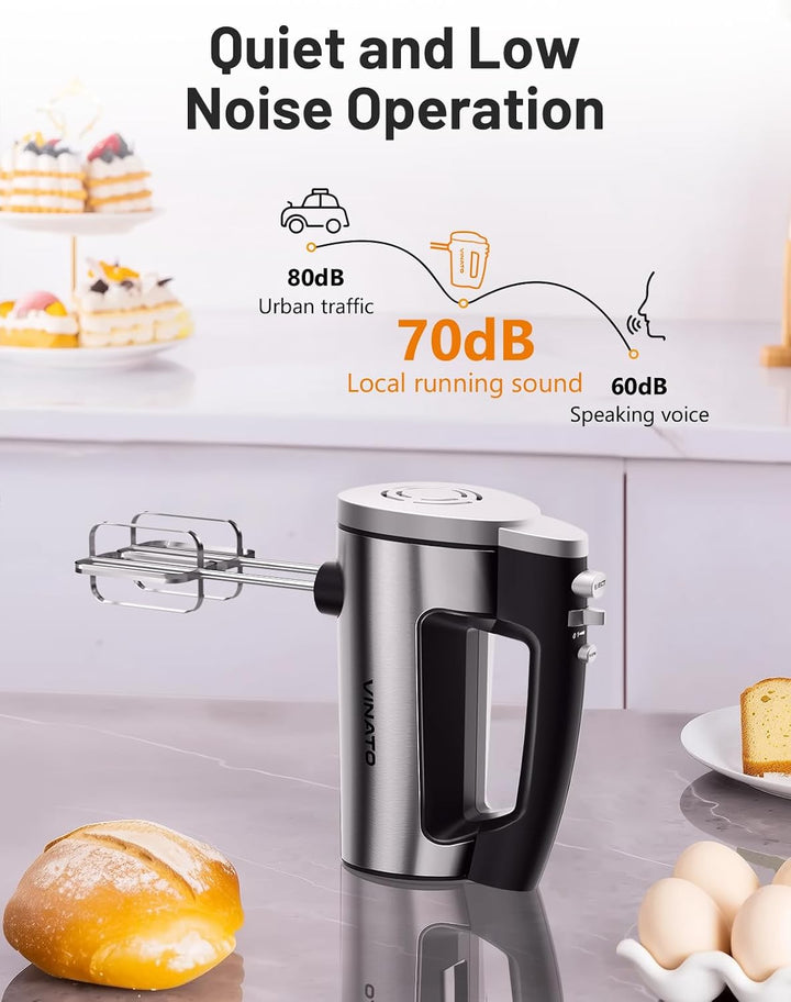 VINATO Elektrischer Handmixer, 300 Watt Handrührgerät mit 5 Geschwindigkeitsstufen, Handrührer mit 2