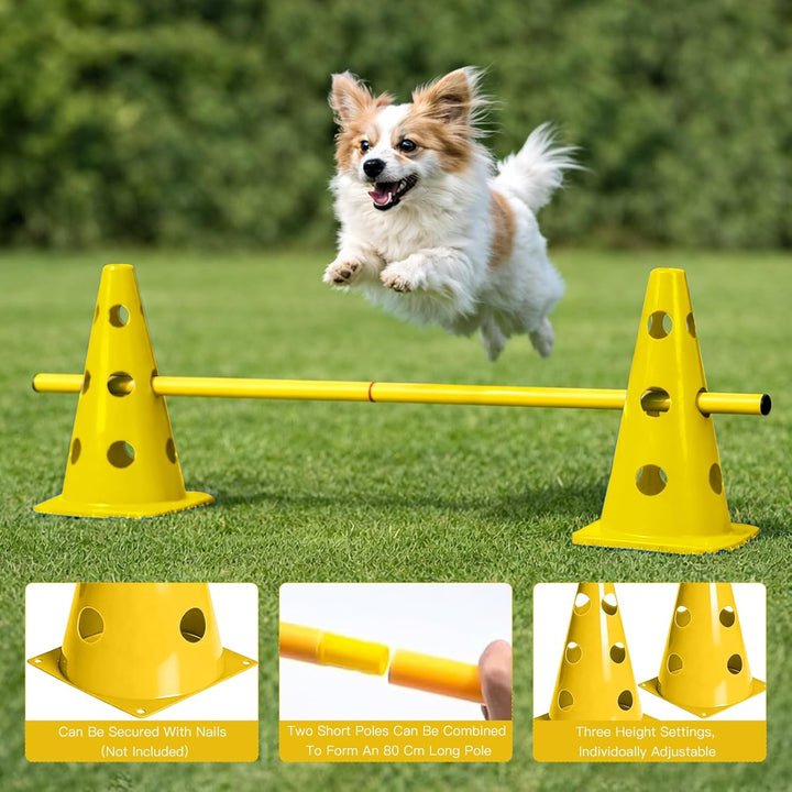 Steckhürdenset 10 Kegel + 5 Stangen, Höhenverstellbare Agility Hürden für Hundesport &amp; Fussballtrain