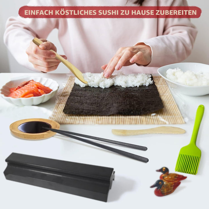 MLRYH Sushi Making Kit Sushi Maker 20 Stück DIY Set Bambusmatten,Essstäbchen, Avocadoschneider, Padd