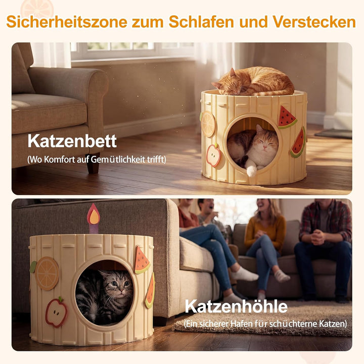 Katzenhöhle Filz, Stabiles Katzenhaus Indoor mit Aufklebern | Katzenbett mit Jingle-Kerze, Kuchen-Ka