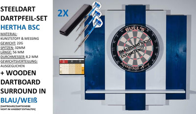 Hertha BSC Berlin Dartpfeil Set (2X) + Wooden Dartboard Surround in Fan-Edition | Premium Dart-Wands