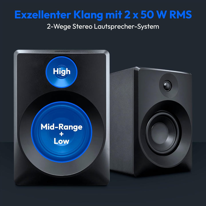 MEDION P61925 Regallautsprecher (aktiv und passiv, Holzgehäuse, 2 Wege System, Bluetooth5.0, integri
