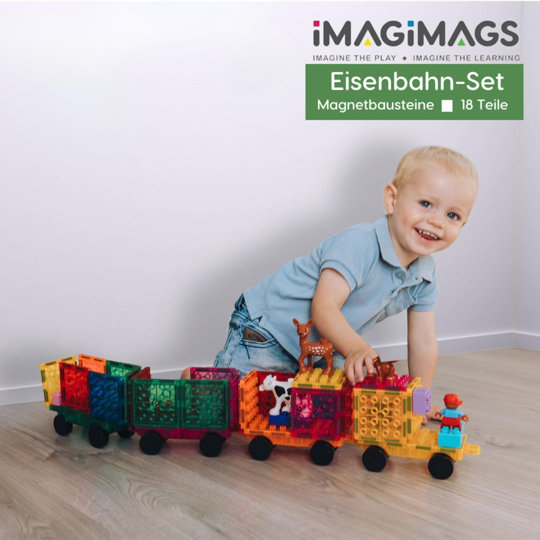 Magnetbausteine, Magnetfliesen, Eisenbahn Set 18 Teile für Jungen Mädchen Kinder, Lernspielzeug, päd