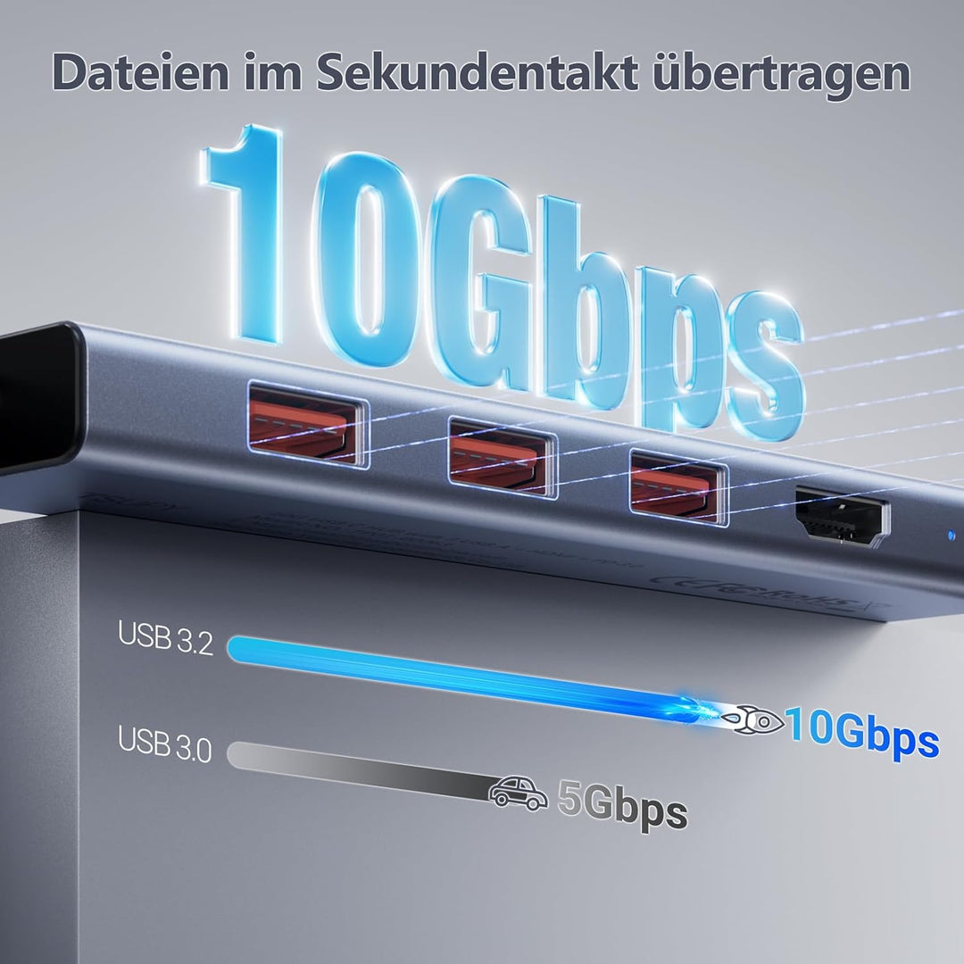 TSUPY 10Gbps USB C Hub PD 100W, 4K@ 60Hz HDMI, 3*USB-A 10Gbps, Aluminium USB Hub c Adapter Kompatibe