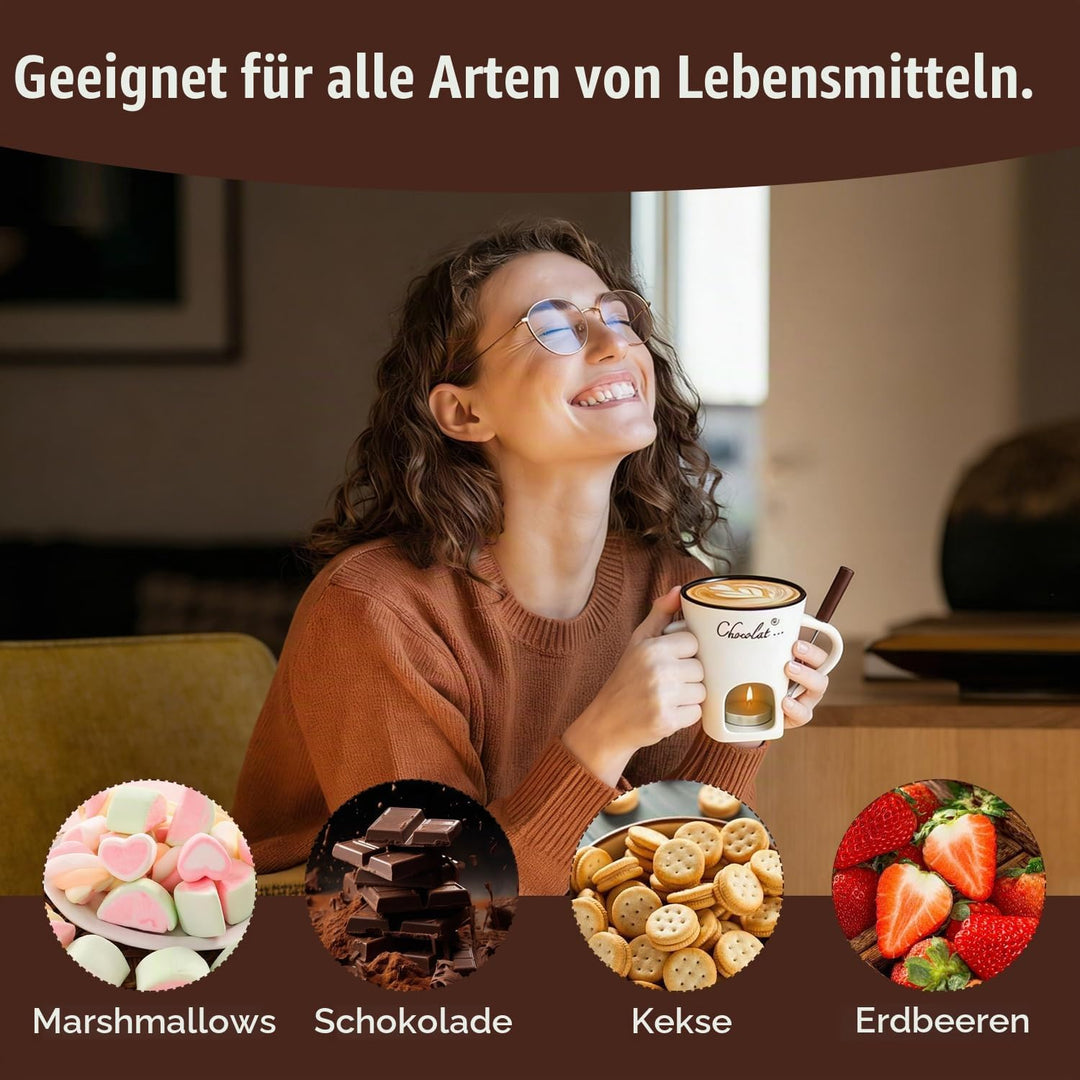Schokoladen Fondue Becher Set, 130ml Keramik Schokoladenfondue Tasse, Schokoladen-Hot-Pot-Schmelzbec