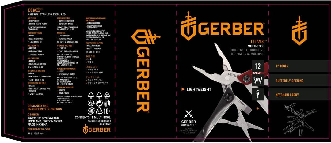 Gerber Multifunktionswerkzeug mit 12 Funktionen, Dime Pocket Multi-tool, Rot, 31-003622 Rot (EU), Ro