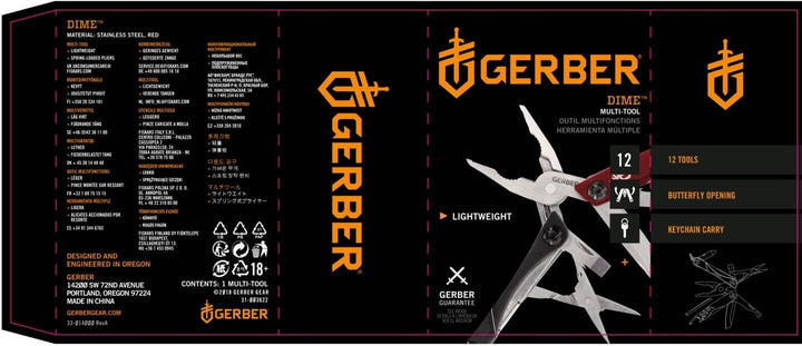 Gerber Multifunktionswerkzeug mit 12 Funktionen, Dime Pocket Multi-tool, Rot, 31-003622 Rot (EU), Ro