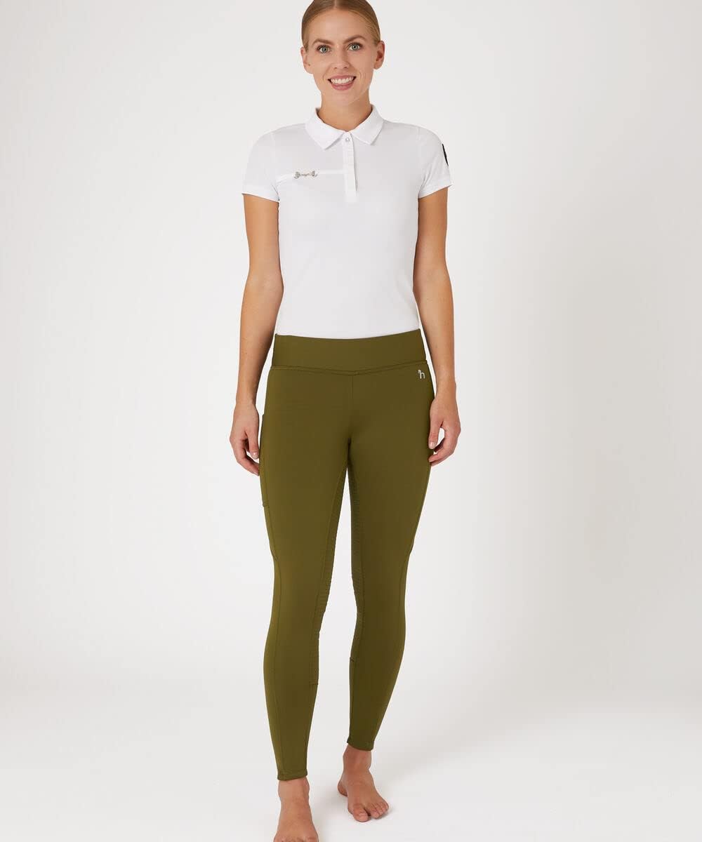 HORZE Damen Thermoreitleggings Active mit Handytasche, Winterreithose, Thermo Reithose Damen 40 Oliv