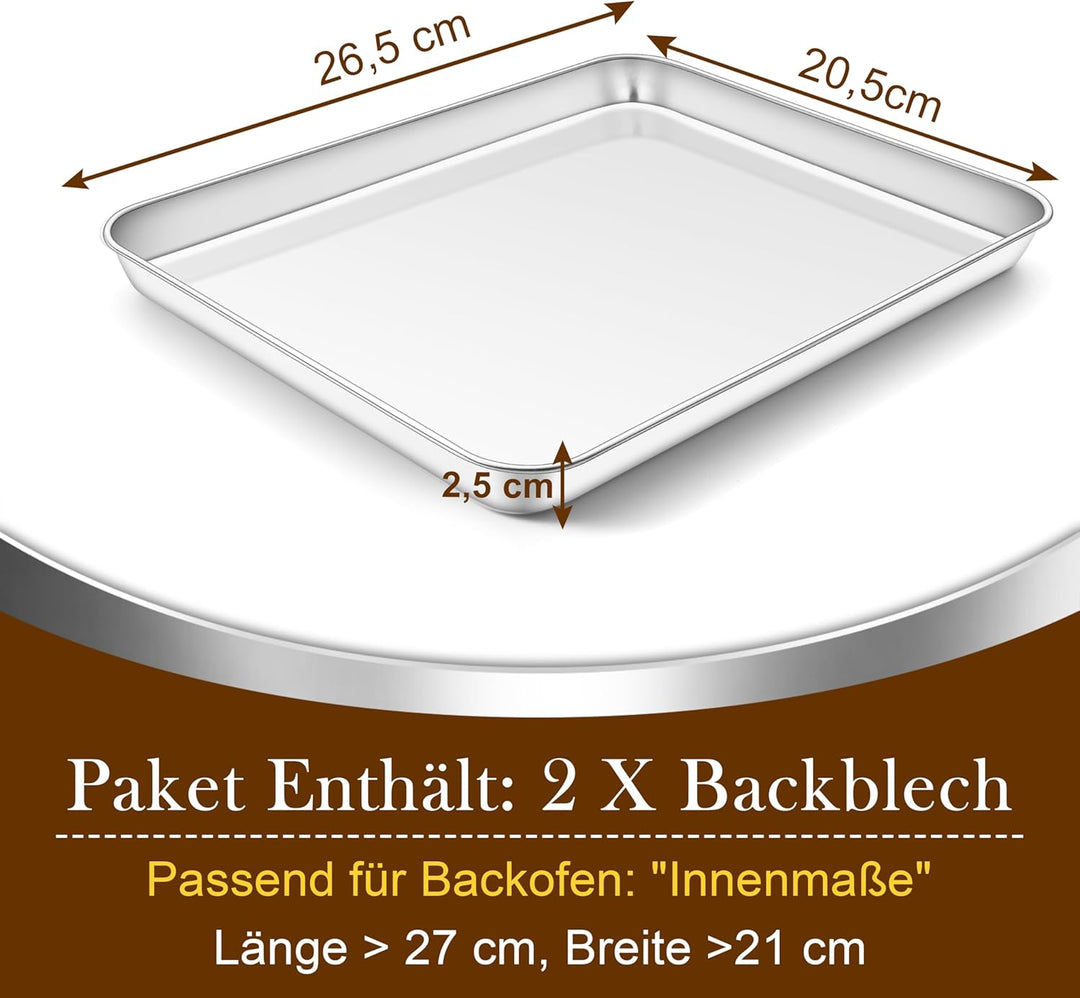 Homikit Backblech 2er Set, Klein Edelstahl Kuchenblech Backofenblech, Rechteckige Ofenblech Fettpfan
