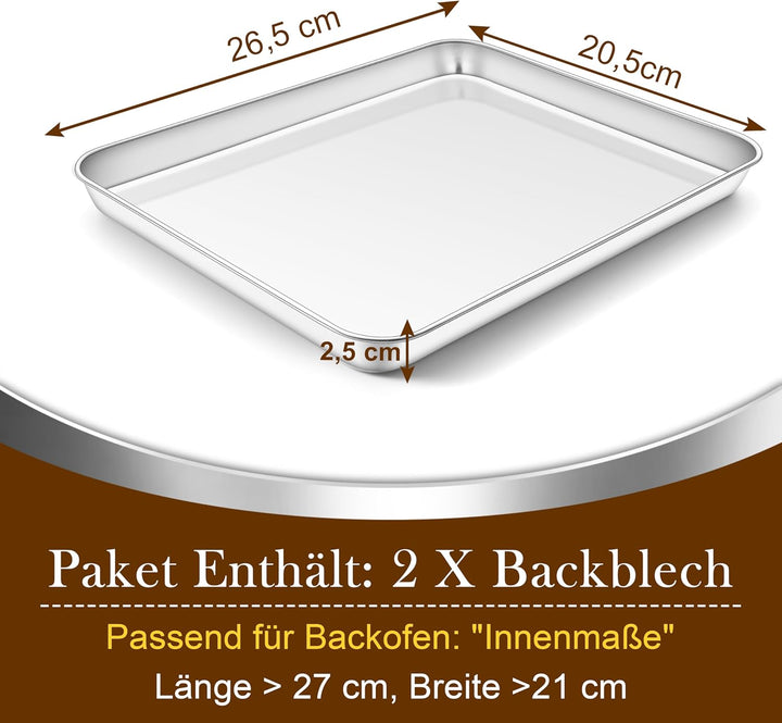 Homikit Backblech 2er Set, Klein Edelstahl Kuchenblech Backofenblech, Rechteckige Ofenblech Fettpfan