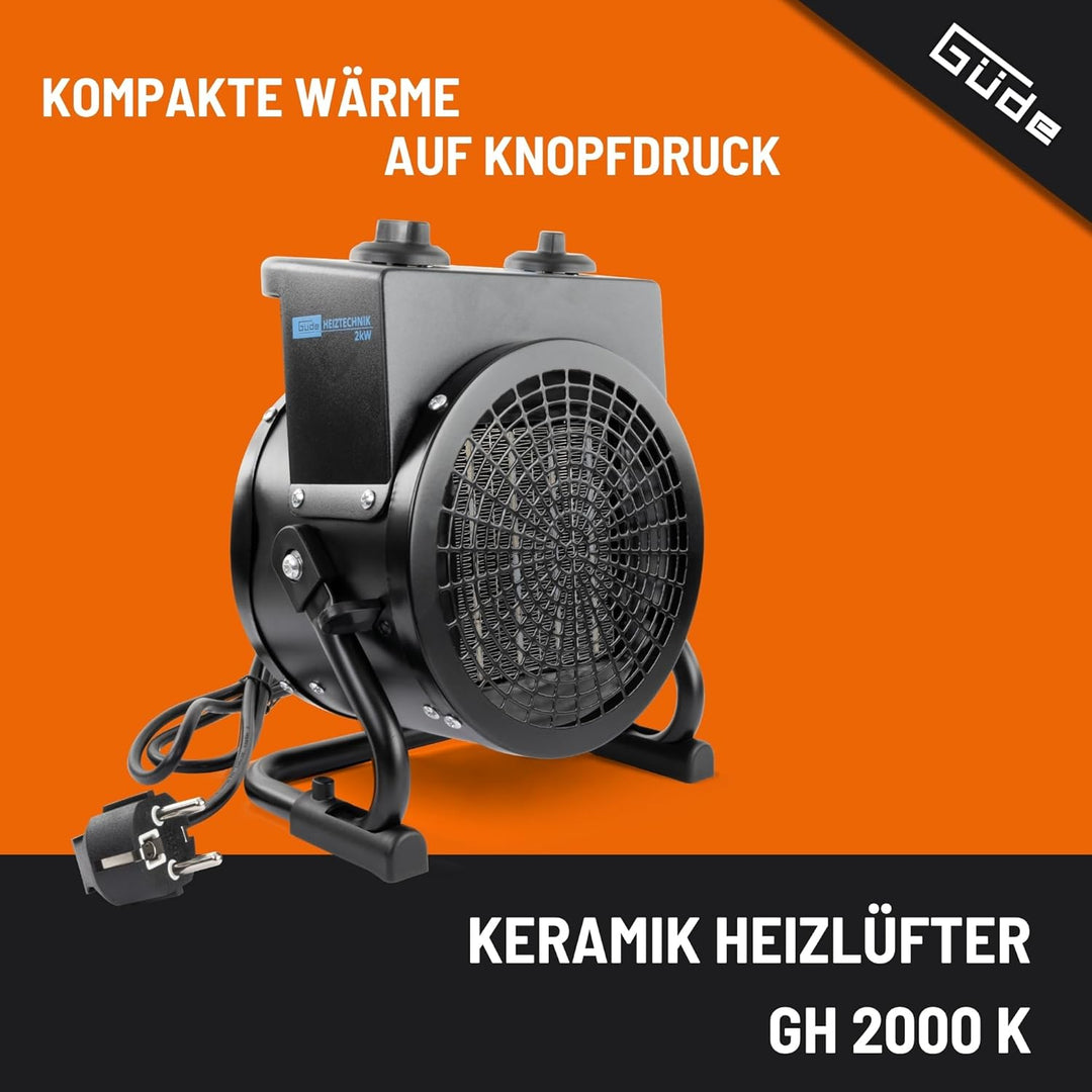 Güde 85178 Keramik Heizlüfter GH 2000 K (2000 W, 2 Heizstufen 1000/2000 W, 45 m³ max. Raumheizvermög