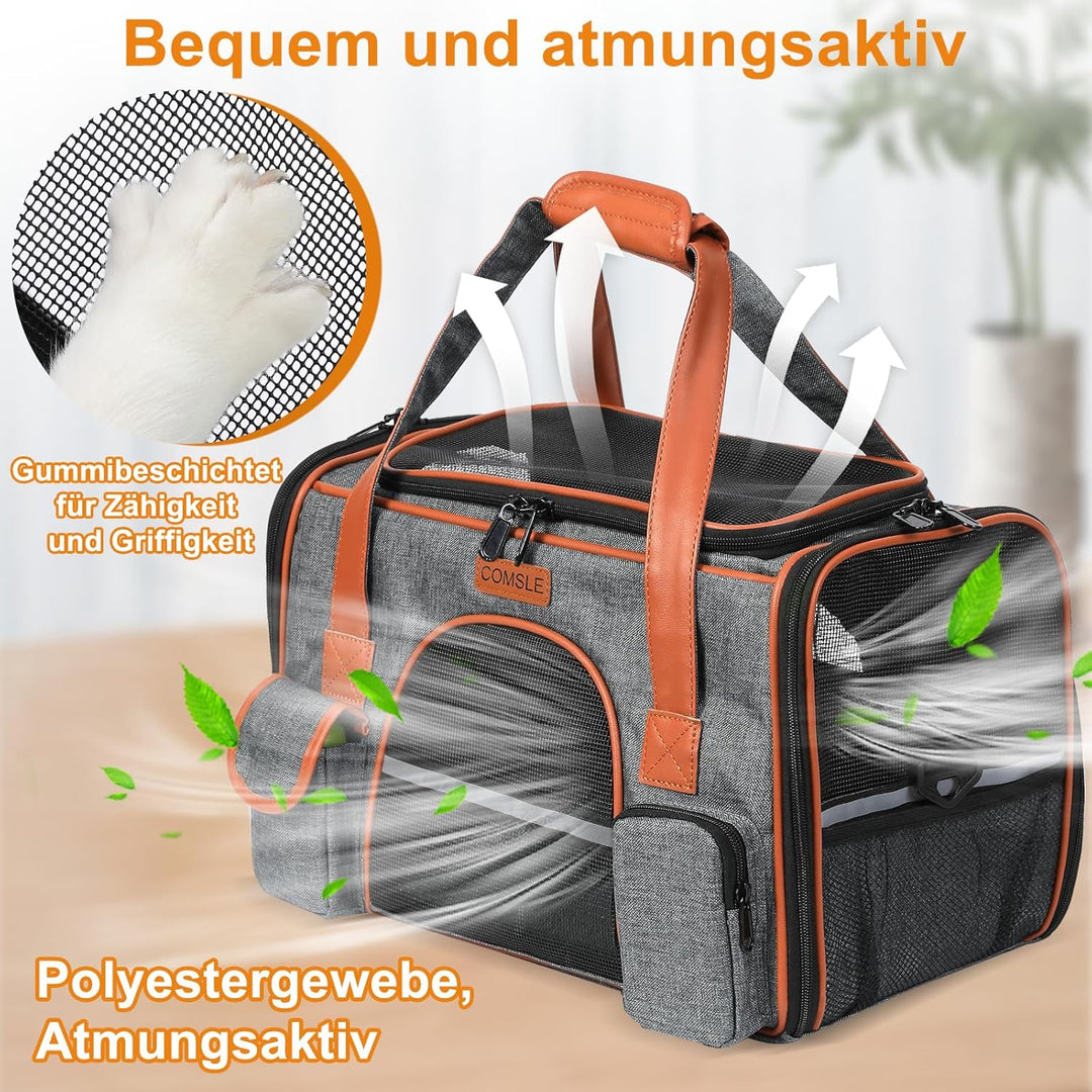 COMSLE Faltbare Transporttasche für Katze Hunde bis 7 kg L（50x28x30cm） Dunkelgrau, L（50x28x30cm） Dun