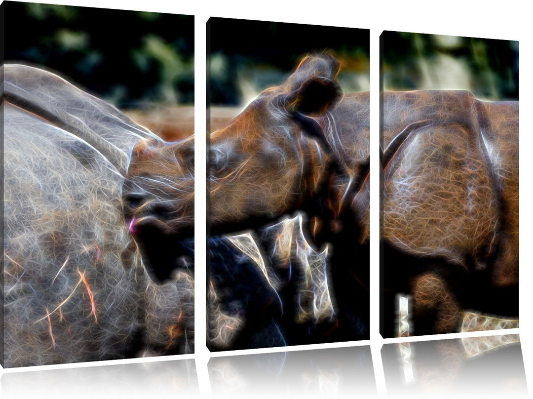 junges Nashorn NewArt 3-Teiler Leinwandbild 120x80 Bild auf Leinwand, XXL riesige Bilder fertig gera