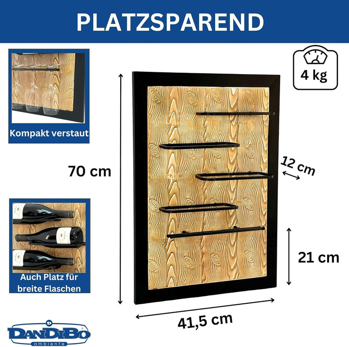 DanDiBo Weinregal Wand Metall Schwarz 4 Flaschen mit Glashalter 96617 Weinhalter Wandregal Modern Fl