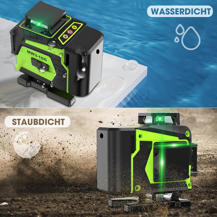 Kreuzlinienlaser Grün 16 Linien Nivellierlaser, 4 x 360 ° Laser wasserwaage, linienlaser kreuzlaser